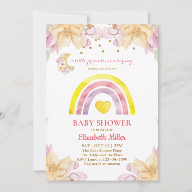 Princess Rainbow Baby Shower-inbjudan (Framsida)