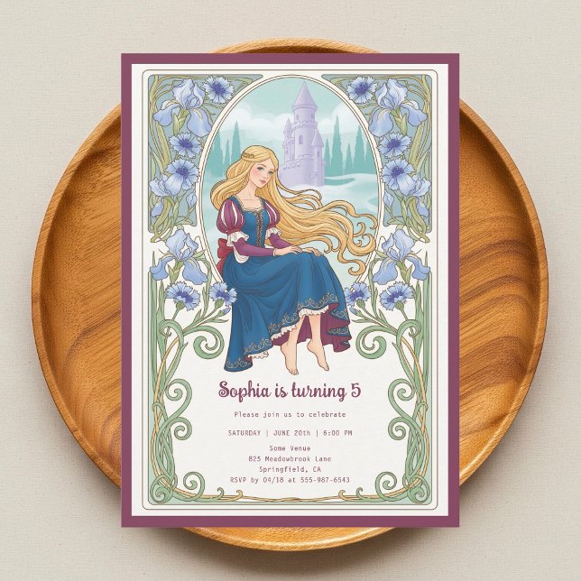 Princess Rapunzel Floral Art Nouveau Birthday Inbjudningar (Skapare uppladdad)