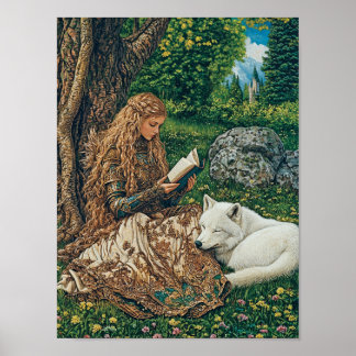 Princess Reading by her Varg Pet Poster
