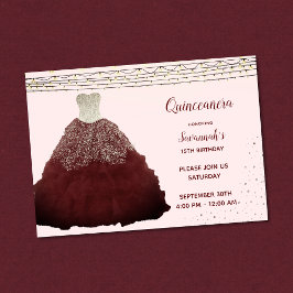 Princess Red Gown String Ljus Quinceanera Inbjudningar
