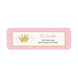Princess Return Address Label Rosa Guld Krona Girl Returadress Etikett