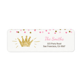 Princess Return Address Label Rosa Guld Krona Girl Returadress Etikett