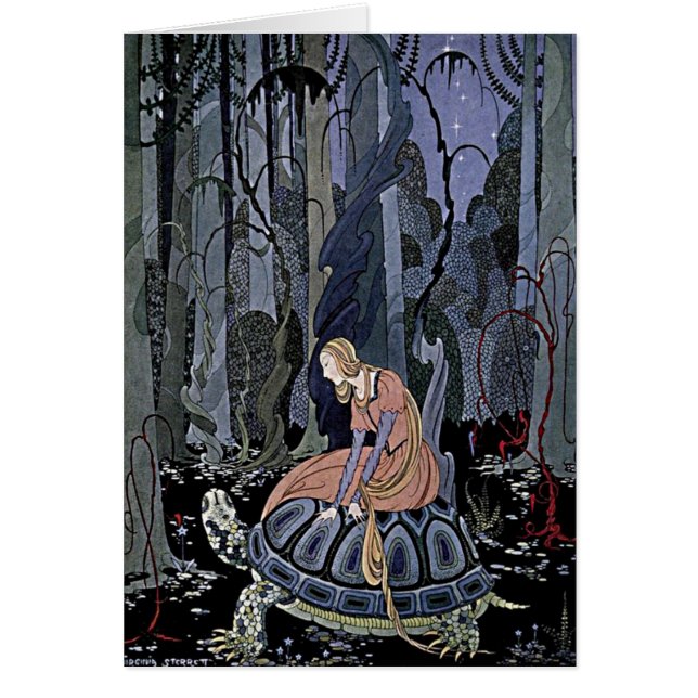 Princess Rides a Turtle Enchanted Magic Witch Art Hälsningskort (Framsidan)