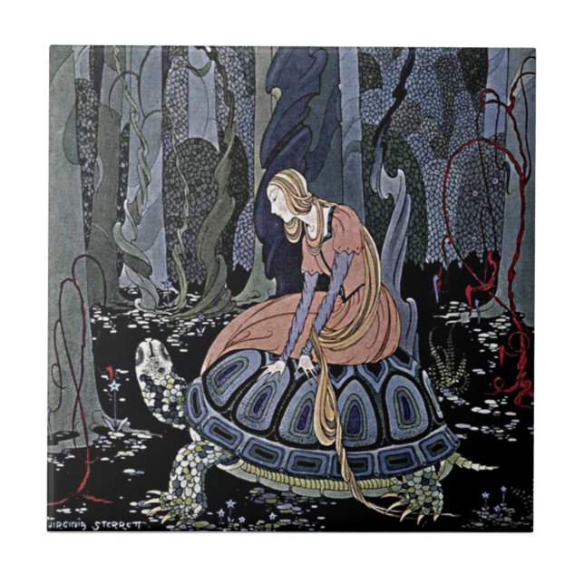 Princess Rides a Turtle Enchanted Magic Witch Art Kakelplatta (Framsidan)