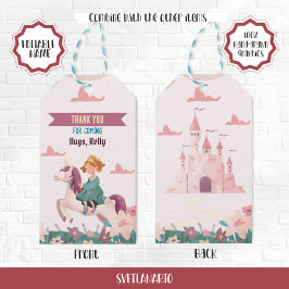 Princess Riding Unicorn Favor Gift Märkre Presentetikett