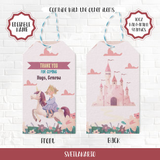 Princess Riding Unicorn Favor Gift Märkre Presentetikett