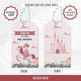 Princess Riding Unicorn Favor Gift Märkre Presentetikett