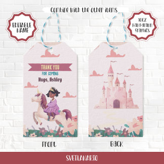 Princess Riding Unicorn Favor Gift Märkre Presentetikett