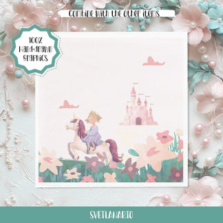 Princess Riding Unicorn Paper Napkins Pappersservett