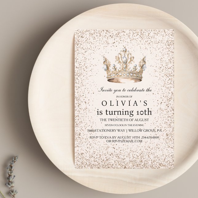 Princess Ro Guld Girl 10 Födelsedagsfesten Inbjudningar (Skapare uppladdad)