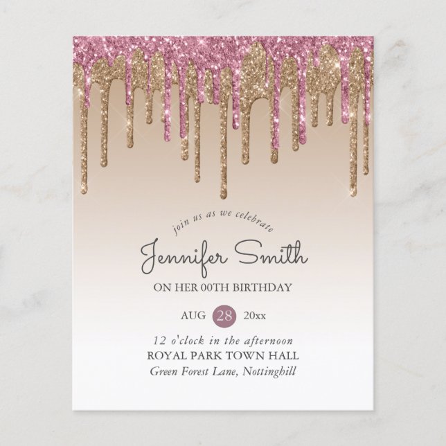 Princess RO ROSA GULD Drip Glitter ANY BIRTHDAY (Framsida)