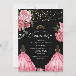 Princess Rosa Blommigt Twillingars Quinceañera Inbjudningar