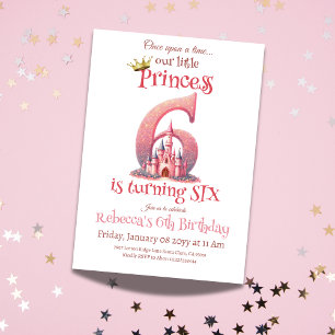 Princess Rosa Castle Girl Sjätte 6e Inbjudningar