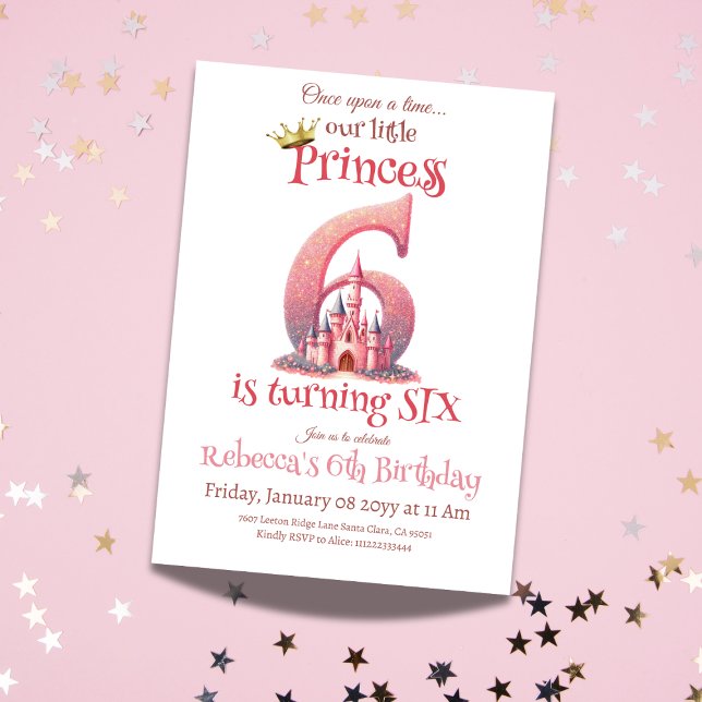 Princess Rosa Castle Girl Sjätte 6e Inbjudningar (Skapare uppladdad)