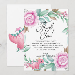 Princess Rosa Dinosaur Baby Shower Tack för ditt k Kort