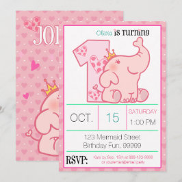 Princess Rosa Elephant 1st Birthday Party Anpassni Inbjudningar