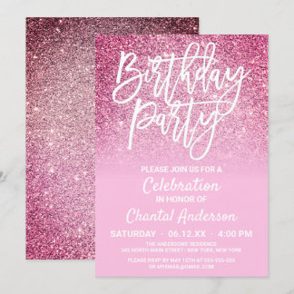 Princess Rosa Faux Glitter Ombre Birthday Inbjudningar