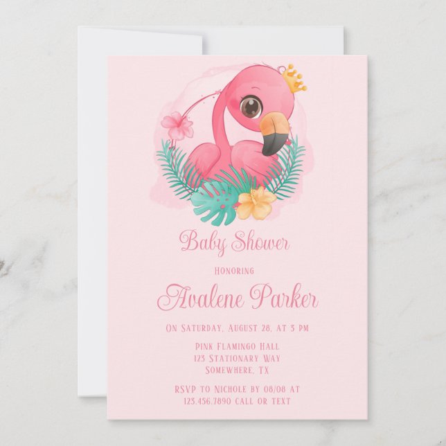 Princess Rosa Flamingo Girl Baby Shower Inbjudningar (Framsida)