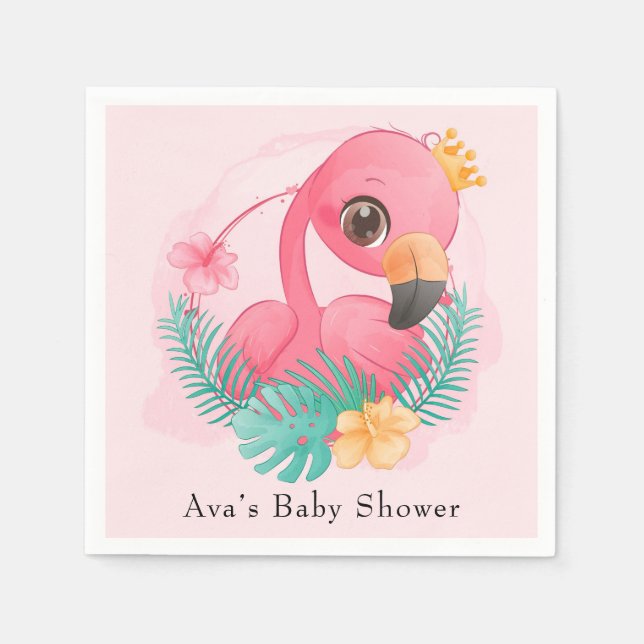 Princess Rosa Flamingo Rosa Girl Baby Shower Pappersservett (Framsidan)