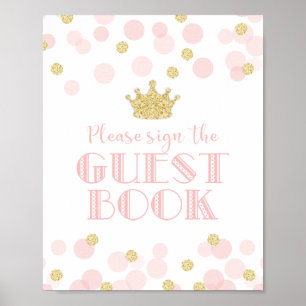 Princess Rosa Guld Baby Shower Guest Bok Sign Poster