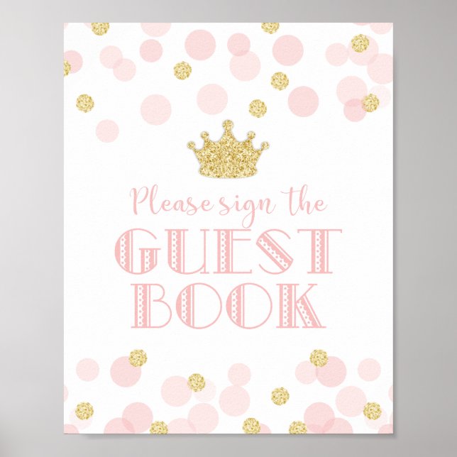 Princess Rosa Guld Baby Shower Guest Bok Sign Poster (Framsidan)