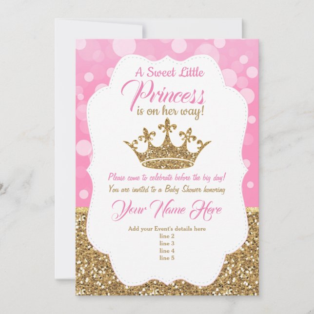 Princess Rosa Guld Baby Shower-inbjudan, Royal Inbjudningar (Framsida)