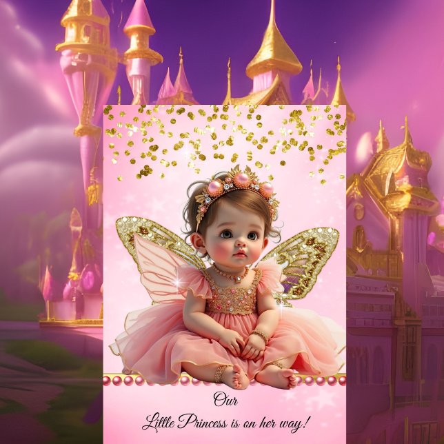 Princess Rosa Guld Butterfly söt babyskor Inbjudningar (Skapare uppladdad)