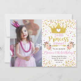 Princess Rosa Guld Confetti Birthday-inbjudan Inbjudningar