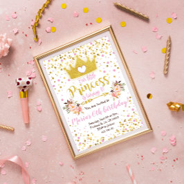Princess Rosa Guld Confetti Birthday-inbjudan Inbjudningar
