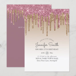 Princess ROSA GULD Dripping Glitter 12:e BIRTHDAY Inbjudningar