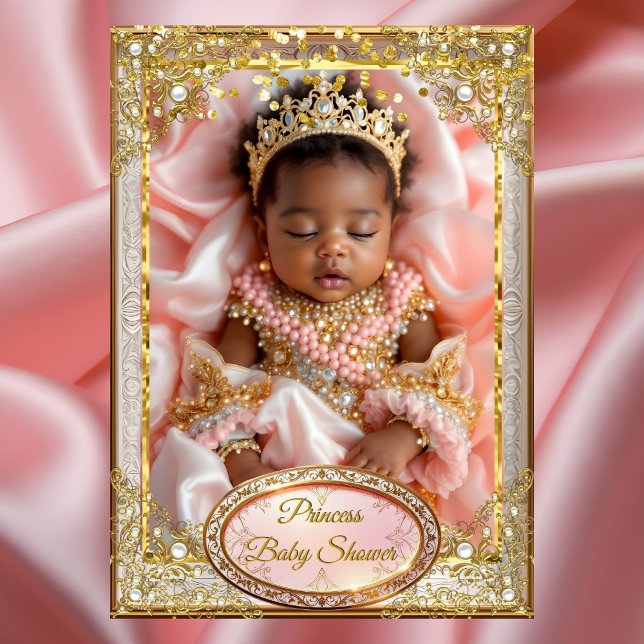 Princess Rosa Guld Flicka Shower Ethnic pearls Inbjudningar (Skapare uppladdad)