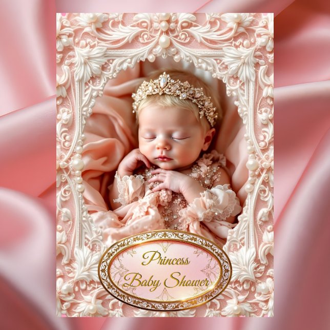 Princess Rosa Guld Flicka Shower pearl Blonde Inbjudningar (Skapare uppladdad)
