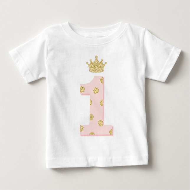Princess Rosa Guld Glitter 1:a födelsedag första T Shirt (Framsida)