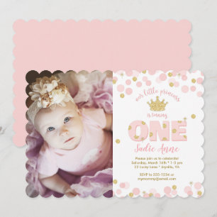 Princess Rosa Guld Glitter Första födelsedag Inbjudningar