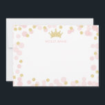 Princess Rosa Guld Glitter Polka dots Stationery Anteckningskort<br><div class="desc">Den här designen har en prinsessa krona som accentueras av mjuk rosa och glittery guld-konetti. Klicka på knappen Anpassa om du vill ha mer flexibilitet genom att lägga till din egen text! Det finns variationer i denna utformning, ytterligare färg och samordnade produkter i vår butik, zazzle.com/store/doodlelulu. Kontakta oss om du...</div>