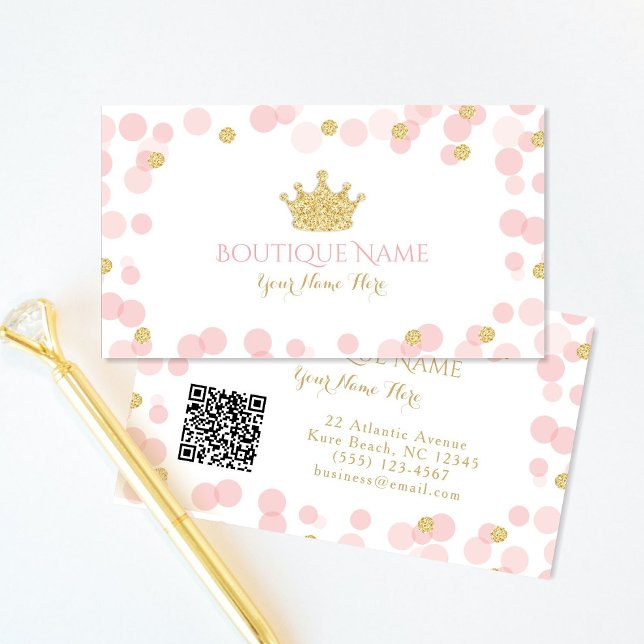 Princess Rosa Guld Glitter QR-Affärskort Tilläggskort (Skapare uppladdad)