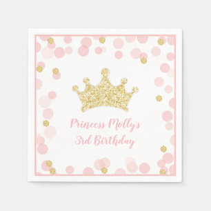 Princess Rosa Guld Krona Glitter Pappersservett
