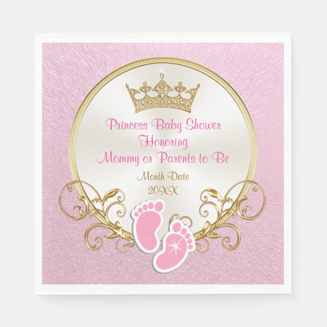 Princess Rosa och Guld Baby Shower Napkins Pappersservett (Framsidan)