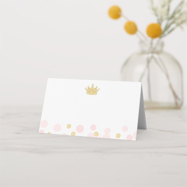 Princess Rosa och Guld Glitter Confetti Food Placeringskort (Framsida)