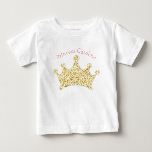 Princess Rosa och Guld Glitter Krona T Shirt (Framsida)