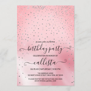 Princess Rosa Silver Glitter Confetti Birthday Inbjudningar