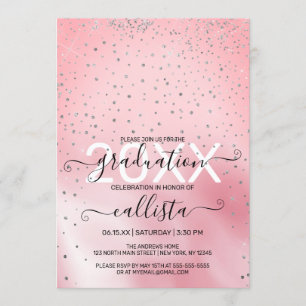 Princess Rosa Silver Glitter Confetti Studenten Inbjudningar