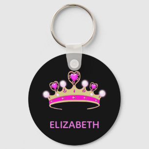 Princess rosa tiara Black namn flicka Nyckelring