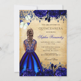 Princess Royal Blue Butterfly Quinceañera Inbjudningar