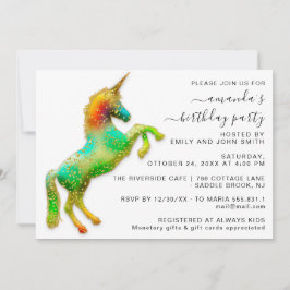 Princess Royal Guld Glitter Birthday Magic Unicorn Inbjudningar