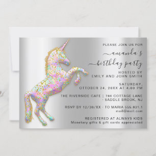 Princess Royal Guld Glitter Unicorn Rosa Silver Inbjudningar