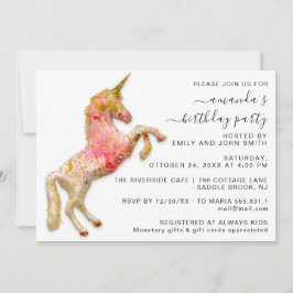 Princess Royal Krona Guld Glitter Rosa Unicorn Inbjudningar