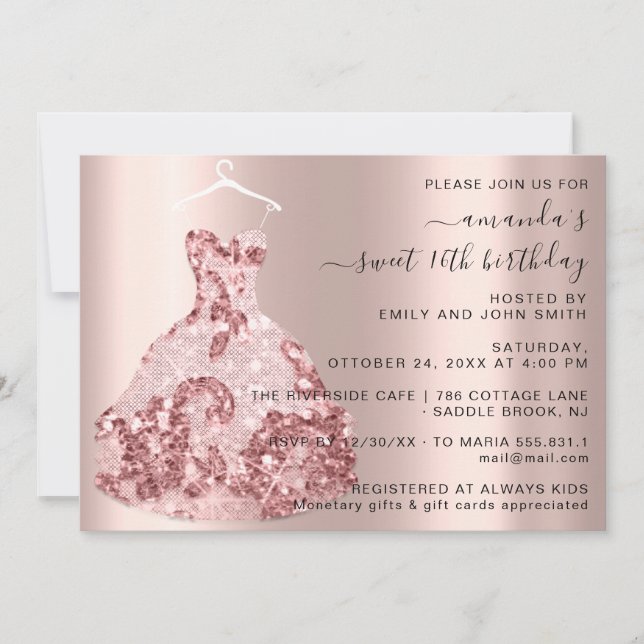 Princess Royal Ro Dress Sweet 16th Quinceañera Inbjudningar (Framsida)