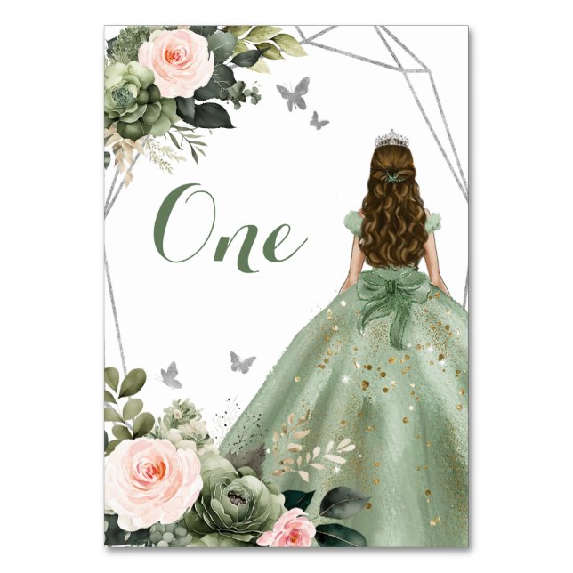 Princess Sage Grönt Blommigt  Rosa 15 Años Bordsnummer (Framsidan)