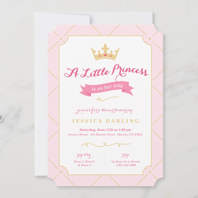 Princess Shower-inbjudningar | Rosa Girl Inbjudningar (Framsida)